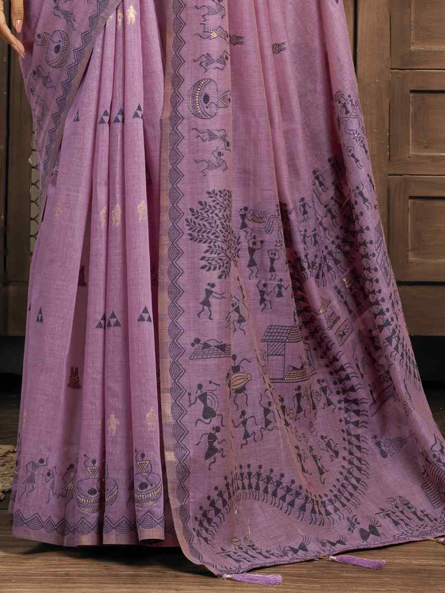 Lavender Printed Casual Reception Festival Wedding Fancy Heavy Border Sarees