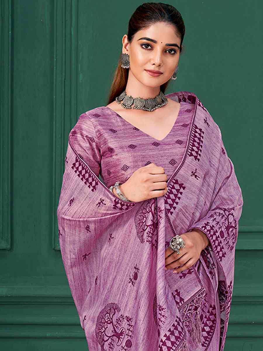 Lavender Printed Handwoven Traditional Bridal Reception Festival Wedding Fancy Classic Style Sarees