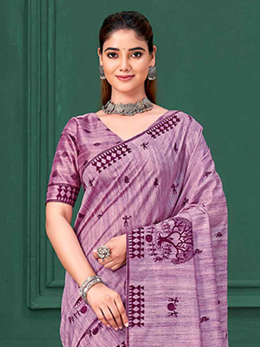 Lavender Printed Handwoven Traditional Bridal Reception Festival Wedding Fancy Classic Style Sarees