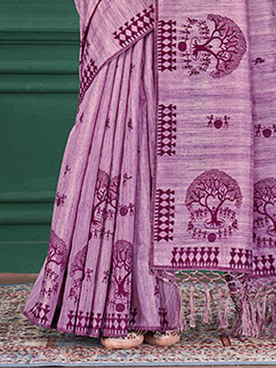 Lavender Printed Handwoven Traditional Bridal Reception Festival Wedding Fancy Classic Style Sarees
