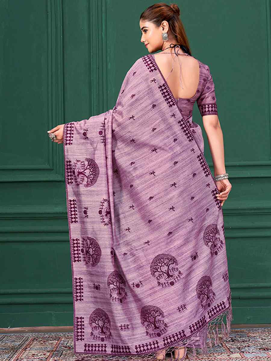 Lavender Printed Handwoven Traditional Bridal Reception Festival Wedding Fancy Classic Style Sarees