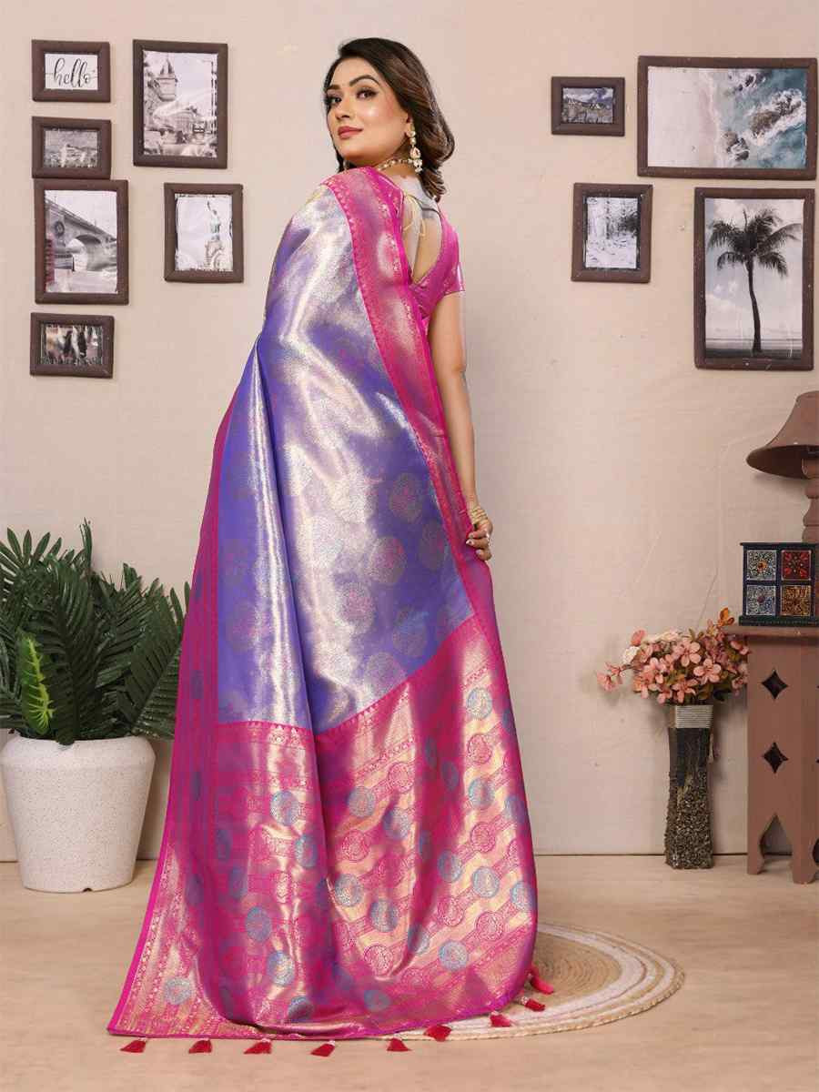 Lavender Pure Banarasi Tissue Silk Handwoven Festival Wedding Fancy Heavy Border Saree