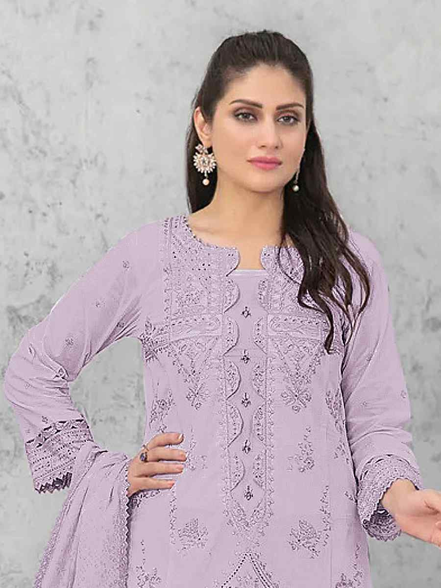Lavender Pure Cambric Cotton Embroidered Festival Wedding Pant Salwar Kameez