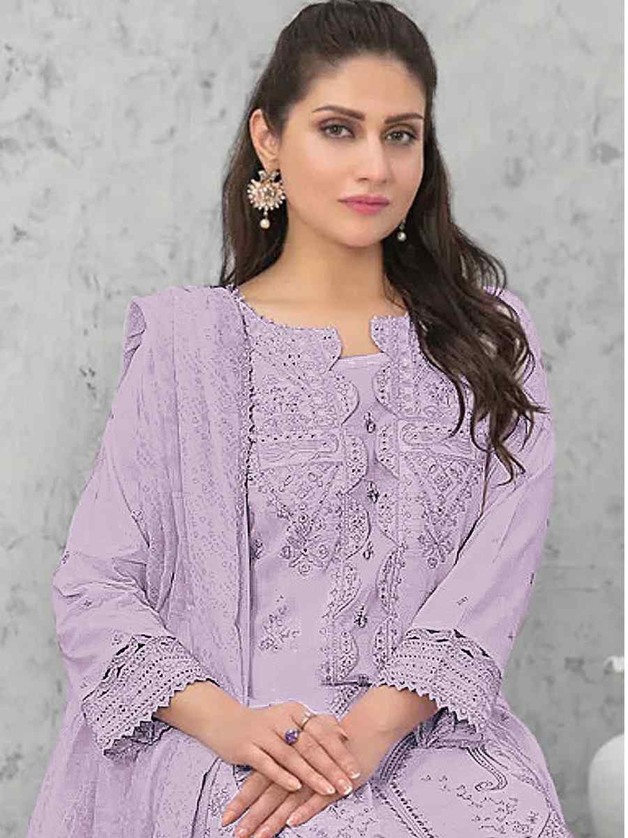 Lavender Pure Cambric Cotton Embroidered Festival Wedding Pant Salwar Kameez