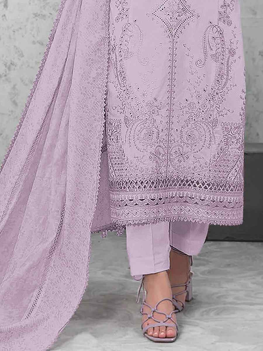 Lavender Pure Cambric Cotton Embroidered Festival Wedding Pant Salwar Kameez