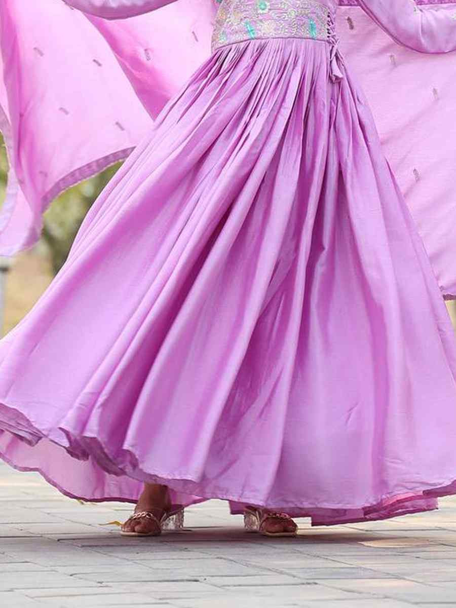 Lavender Pure Chinon Embroidered Festival Mehendi Gown