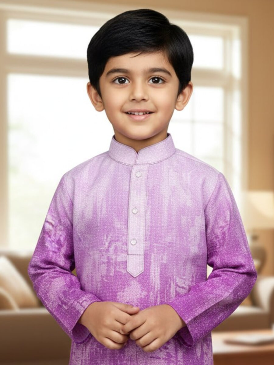 Lavender Pure Cotton Printed Ethnic Festival Party Casual Kurta Pyjama Boys Wear