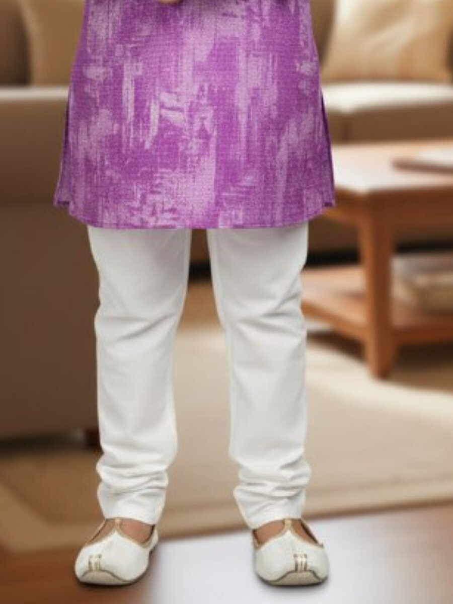 Lavender Pure Cotton Printed Ethnic Festival Party Casual Kurta Pyjama Boys Wear