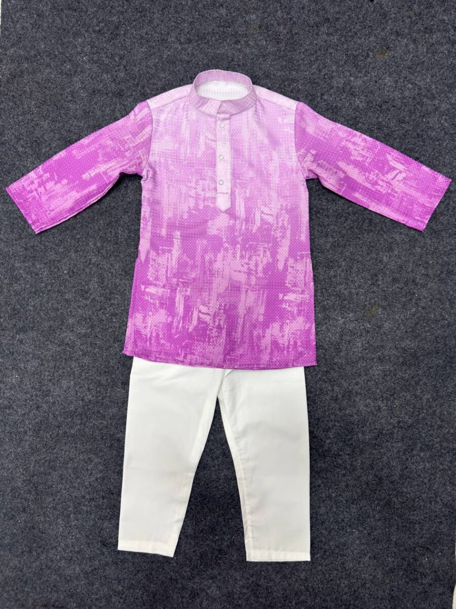 Lavender Pure Cotton Printed Ethnic Festival Party Casual Kurta Pyjama Boys Wear