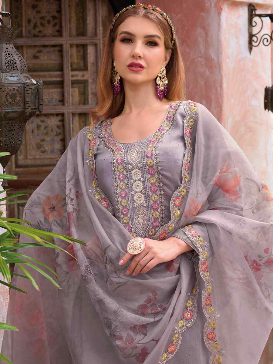 Lavender Pure Maheshwari Viscose Silk Embroidered Festival Party Pant Ready Salwar Kameez
