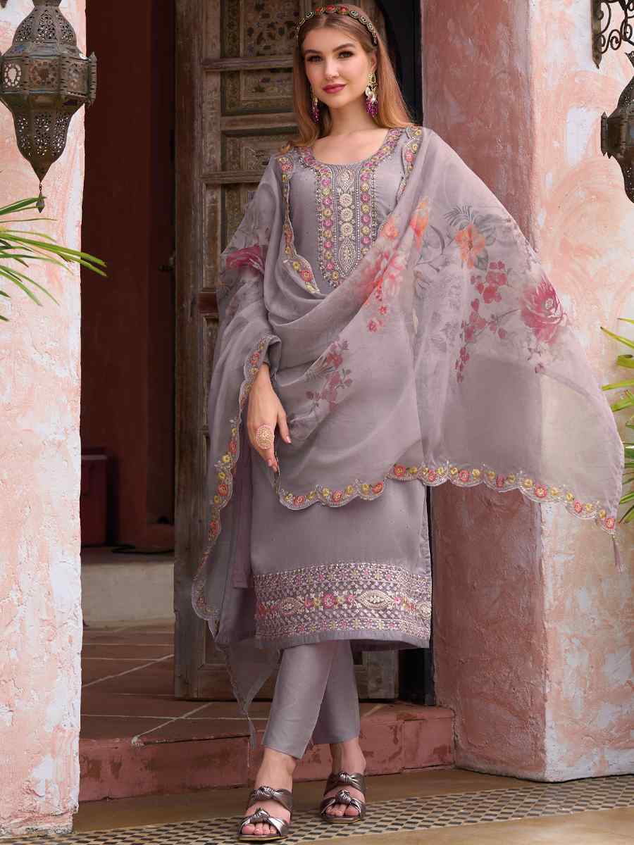 Lavender Pure Maheshwari Viscose Silk Embroidered Festival Party Pant Ready Salwar Kameez