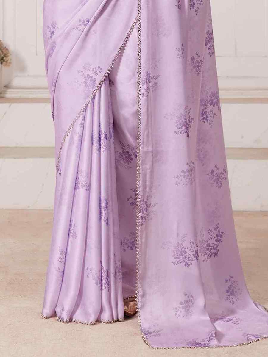 Lavender Pure Satin Printed Casual Festival Contemporary Saree
