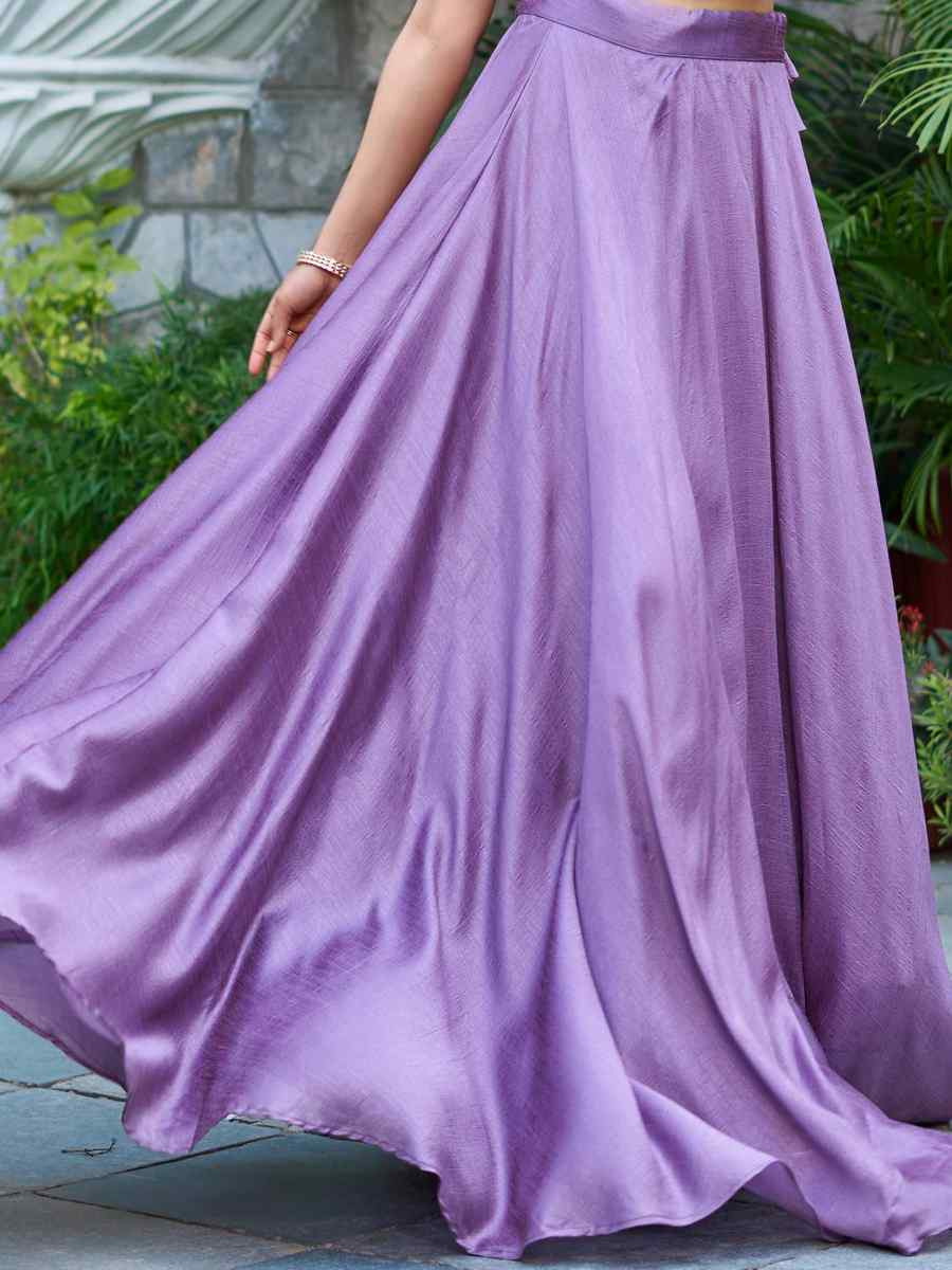 Lavender Pure Vichitra Silk Embroidery Party Wedding Festival Casual Ready Jacket Lehenga Choli