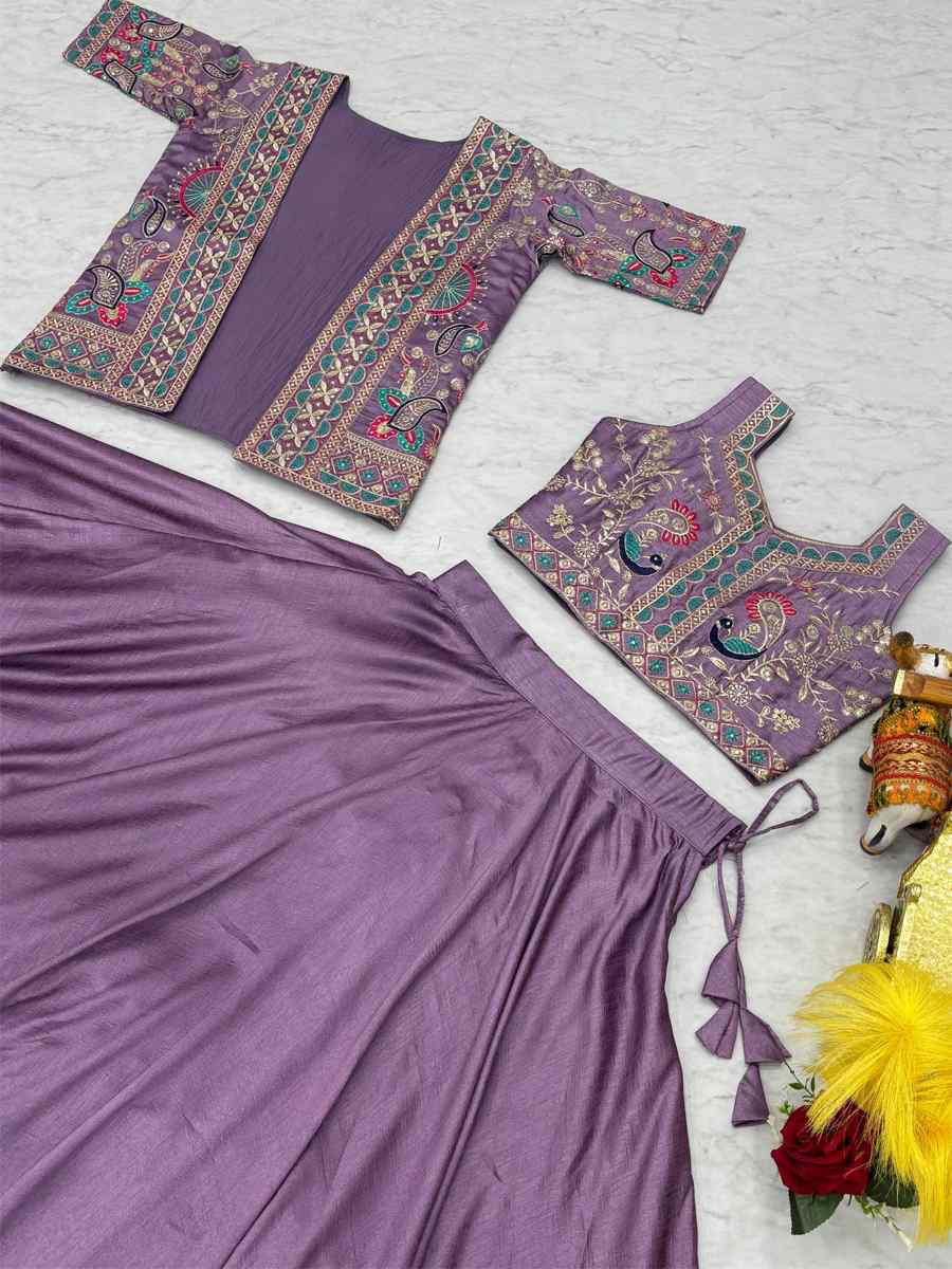 Lavender Pure Vichitra Silk Embroidery Party Wedding Festival Casual Ready Jacket Lehenga Choli