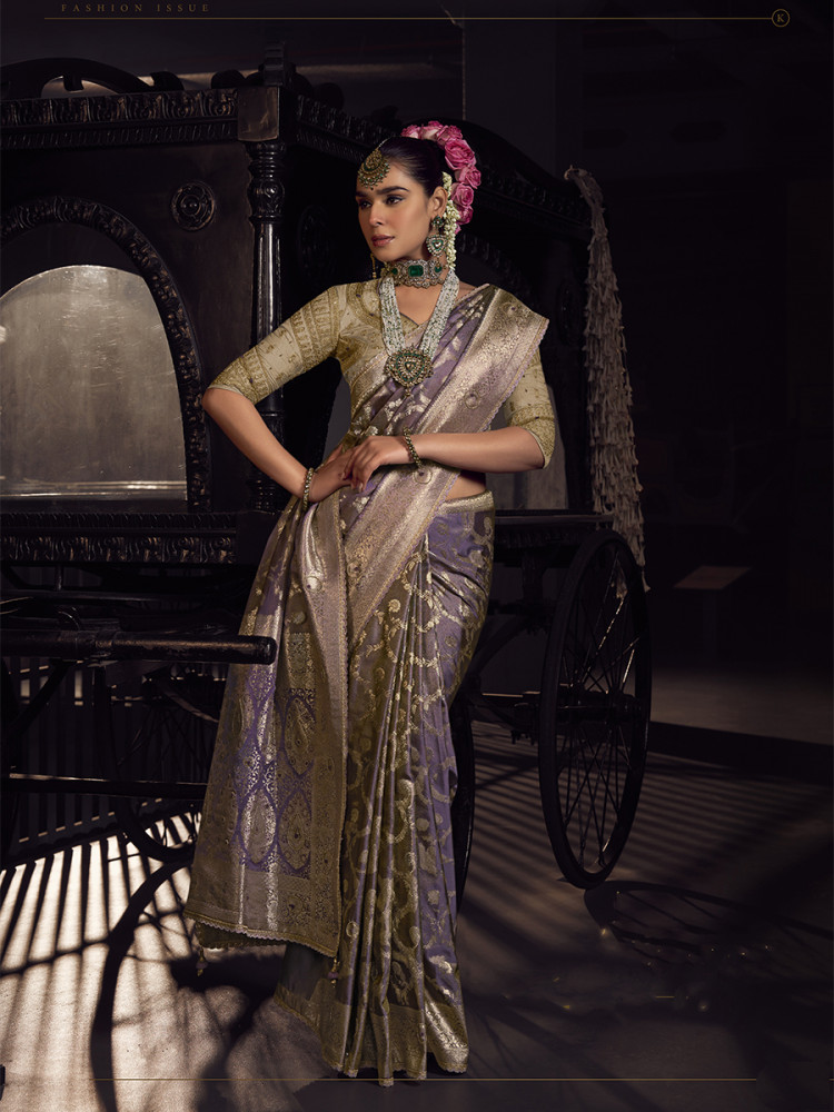 Image of Lavender Pure Viscose Embroidery Wedding Reception Party Festival Casual Heavy Border Sarees