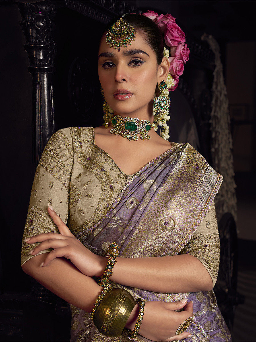 Lavender Pure Viscose Embroidery Wedding Reception Party Festival Casual Heavy Border Sarees