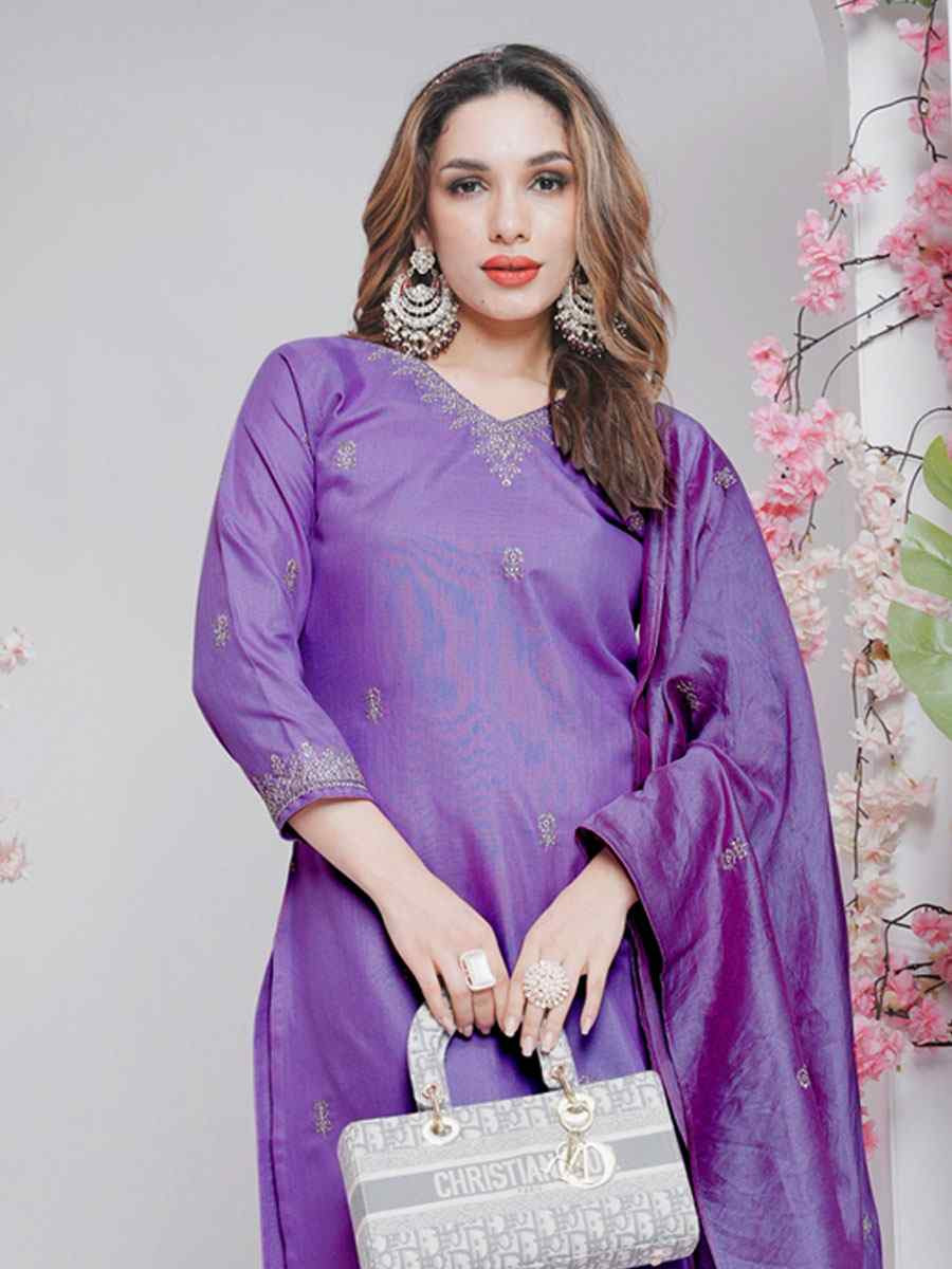 Lavender Rayon Embroidered Party Wedding Ready Pant Salwar Kameez