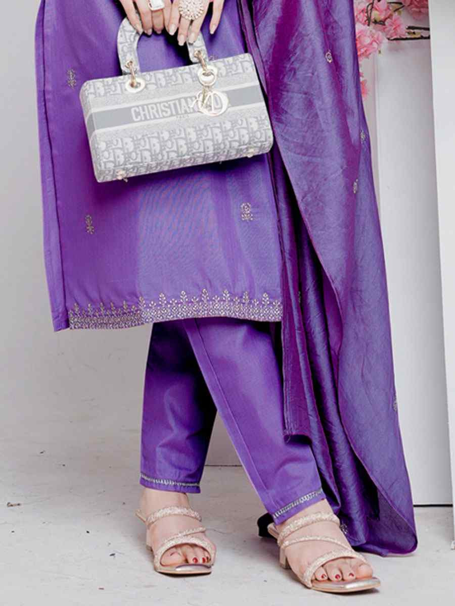 Lavender Rayon Embroidered Party Wedding Ready Pant Salwar Kameez