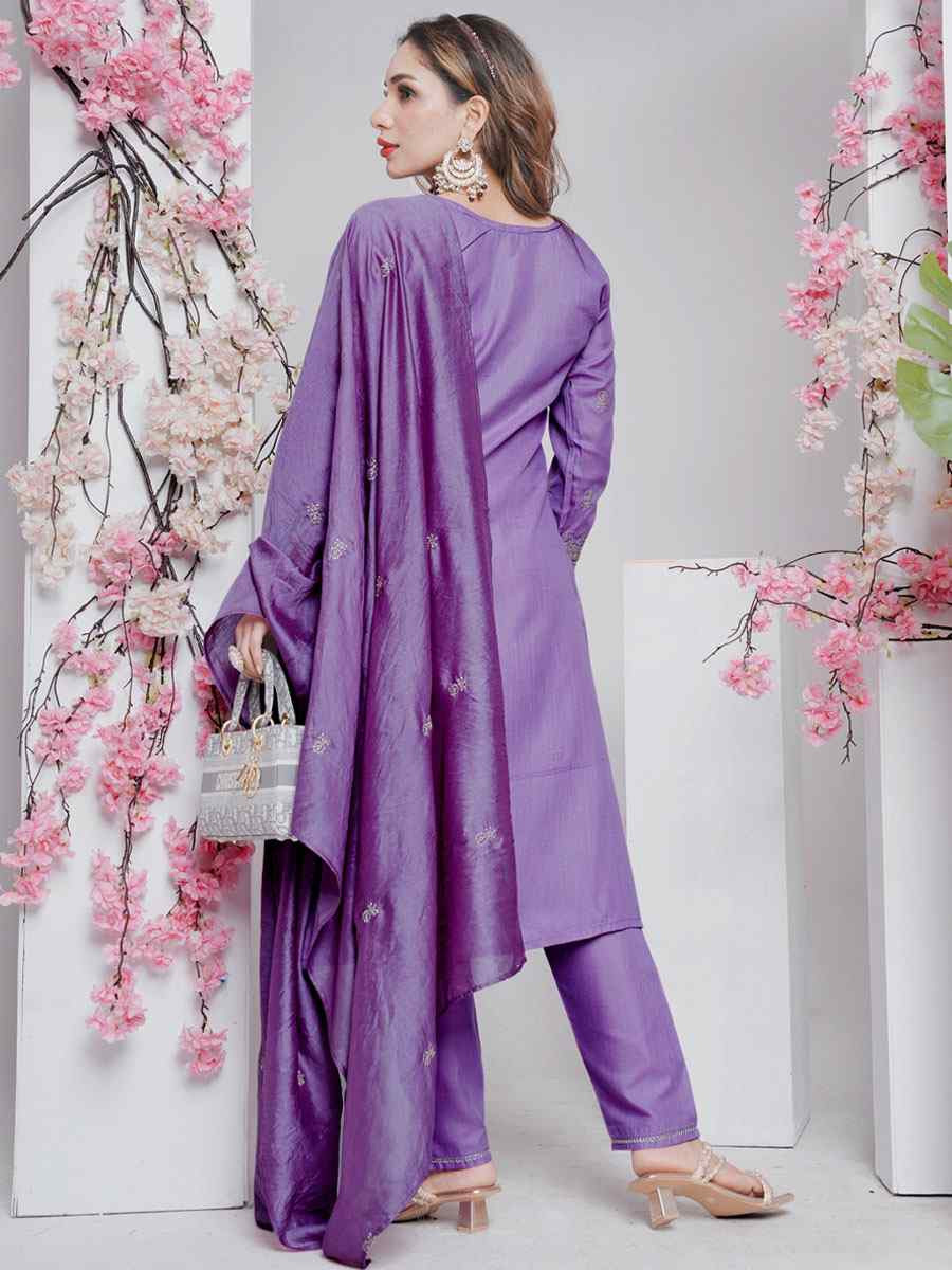 Lavender Rayon Embroidered Party Wedding Ready Pant Salwar Kameez