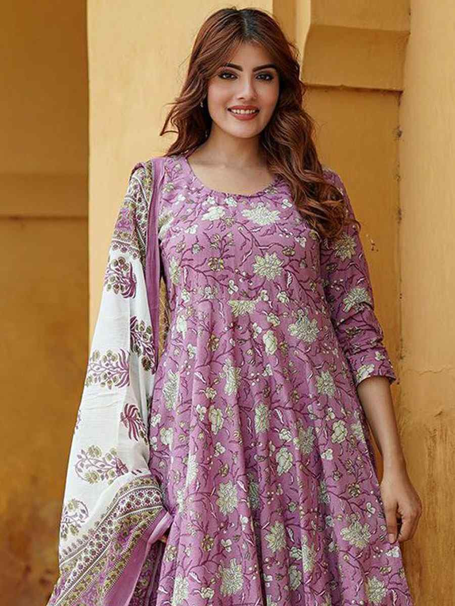 Lavender Rayon Printed Party Wedding Festival Casual Ready Anarkali Salwar Kameez