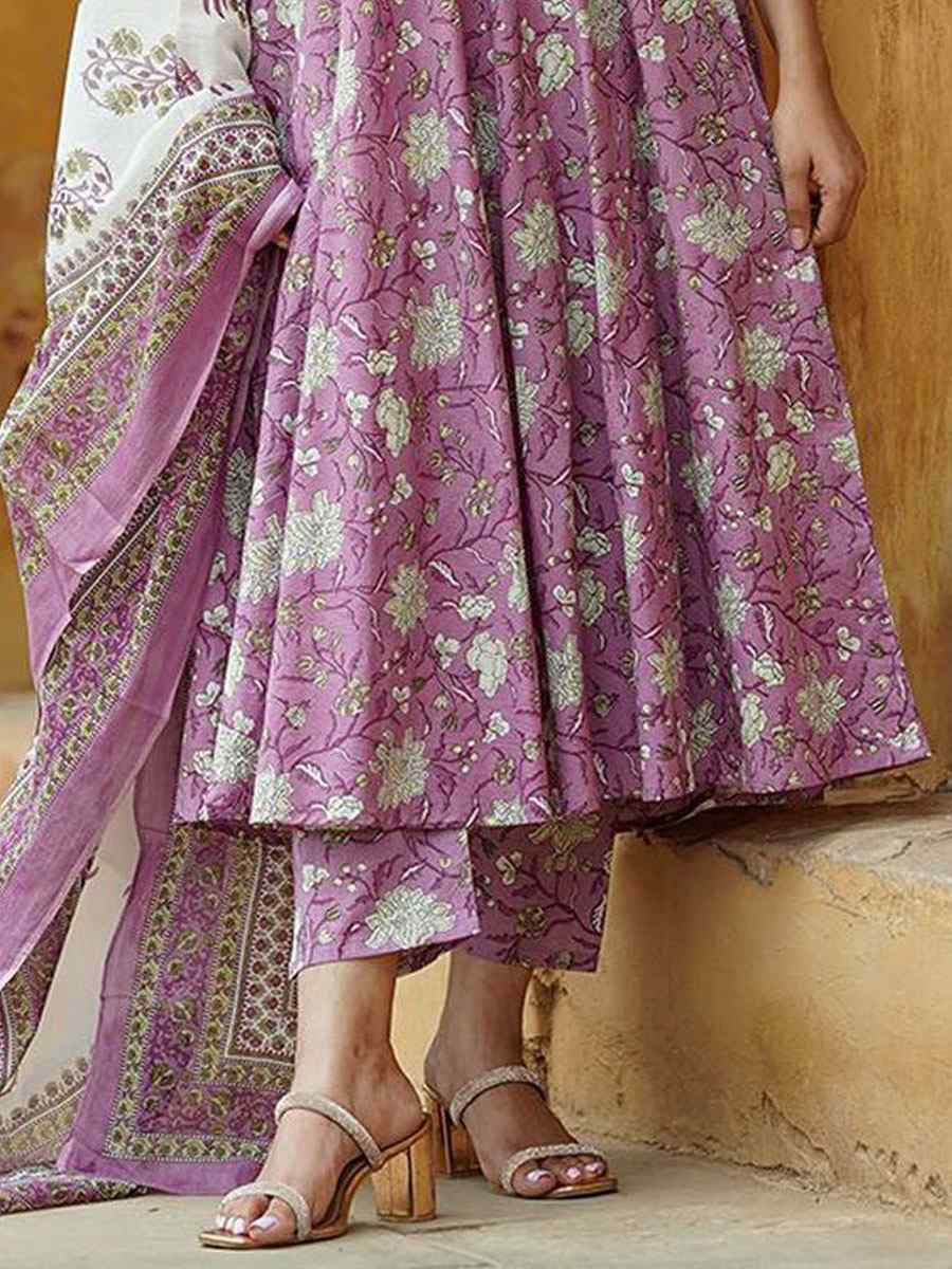Lavender Rayon Printed Party Wedding Festival Casual Ready Anarkali Salwar Kameez