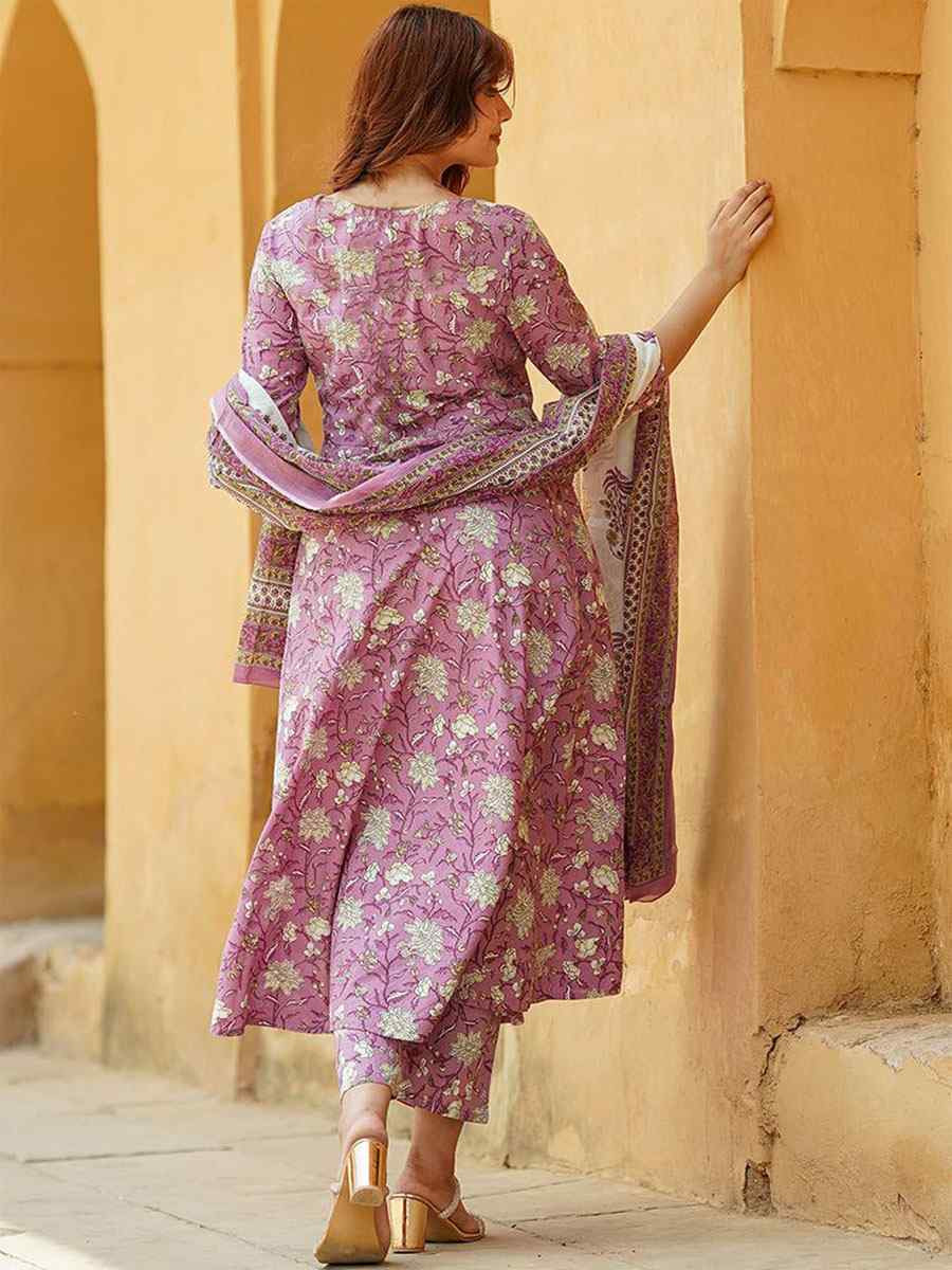 Lavender Rayon Printed Party Wedding Festival Casual Ready Anarkali Salwar Kameez