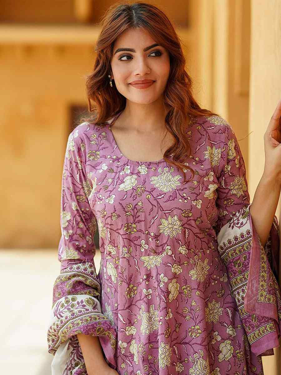 Lavender Rayon Printed Party Wedding Festival Casual Ready Anarkali Salwar Kameez