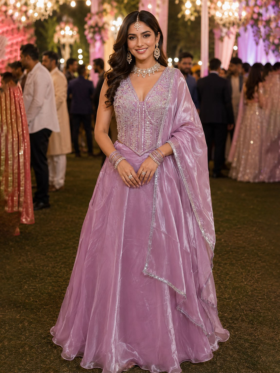 Lavender Real Premium Fandy Silk Embroidery Zari Sequins Beads Work Wedding Reception Festival Ready Circular Lehenga Choli