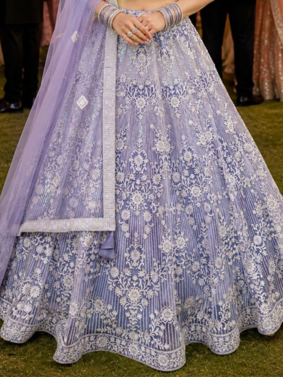 Lavender Real Premium Net Embroidery Wedding Reception Festival Ready Heavy Border Lehenga Choli