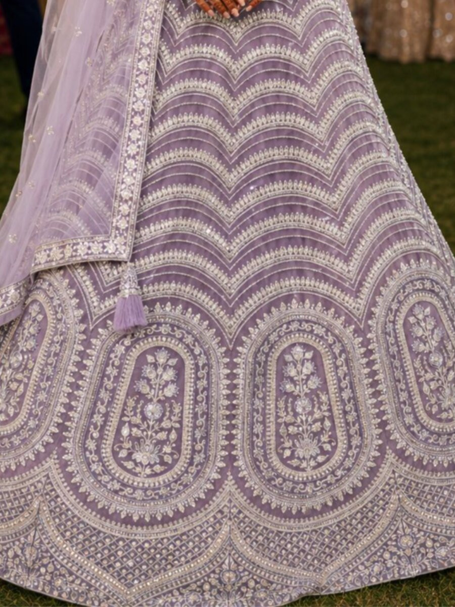 Lavender Real Premium Net Resham Embroidered Stone Work Wedding Reception Festival Ready Heavy Border Lehenga Choli