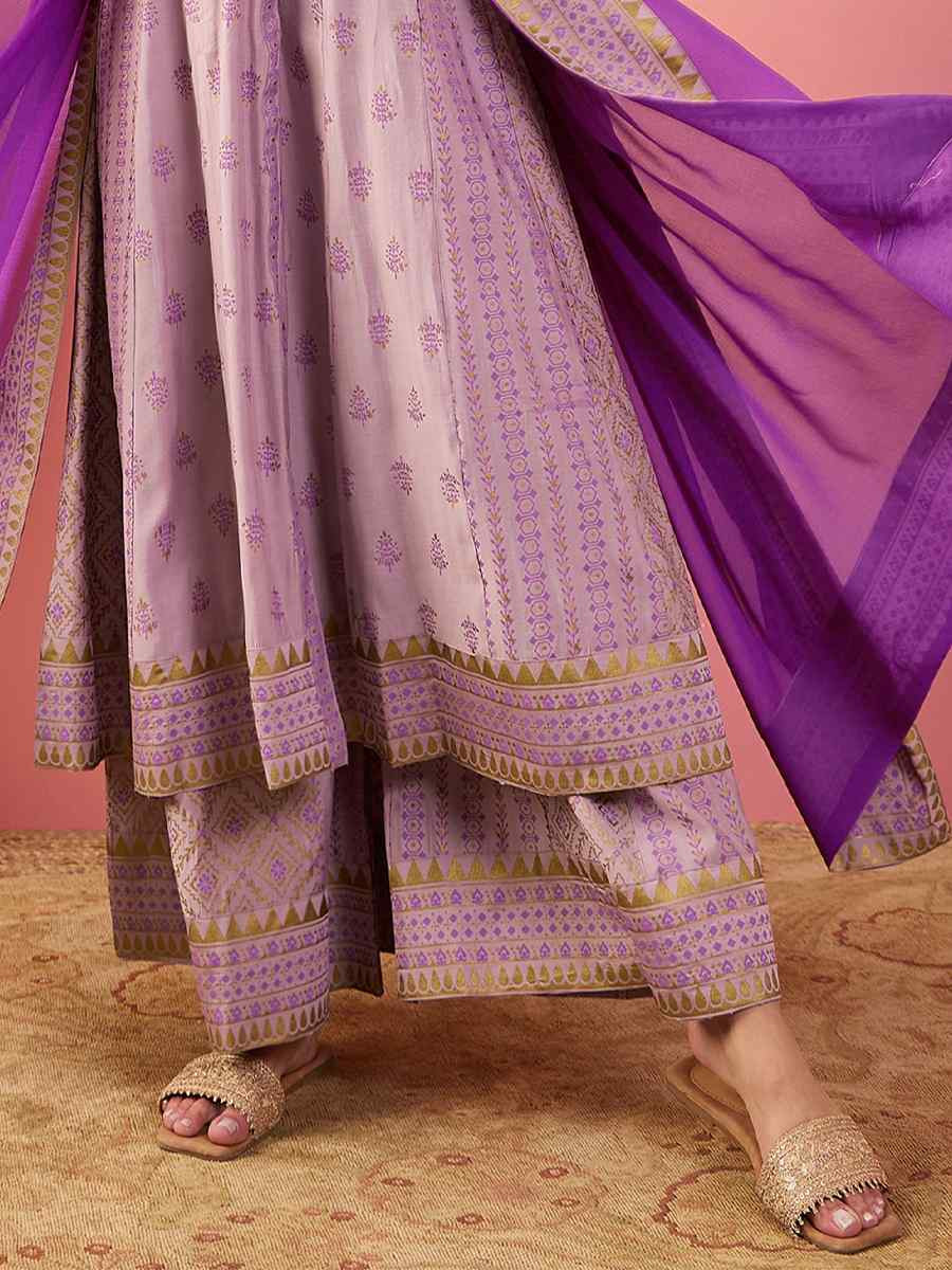 Lavender Roman Silk Embroidered Festival Casual Ready Palazzo Pant Salwar Kameez