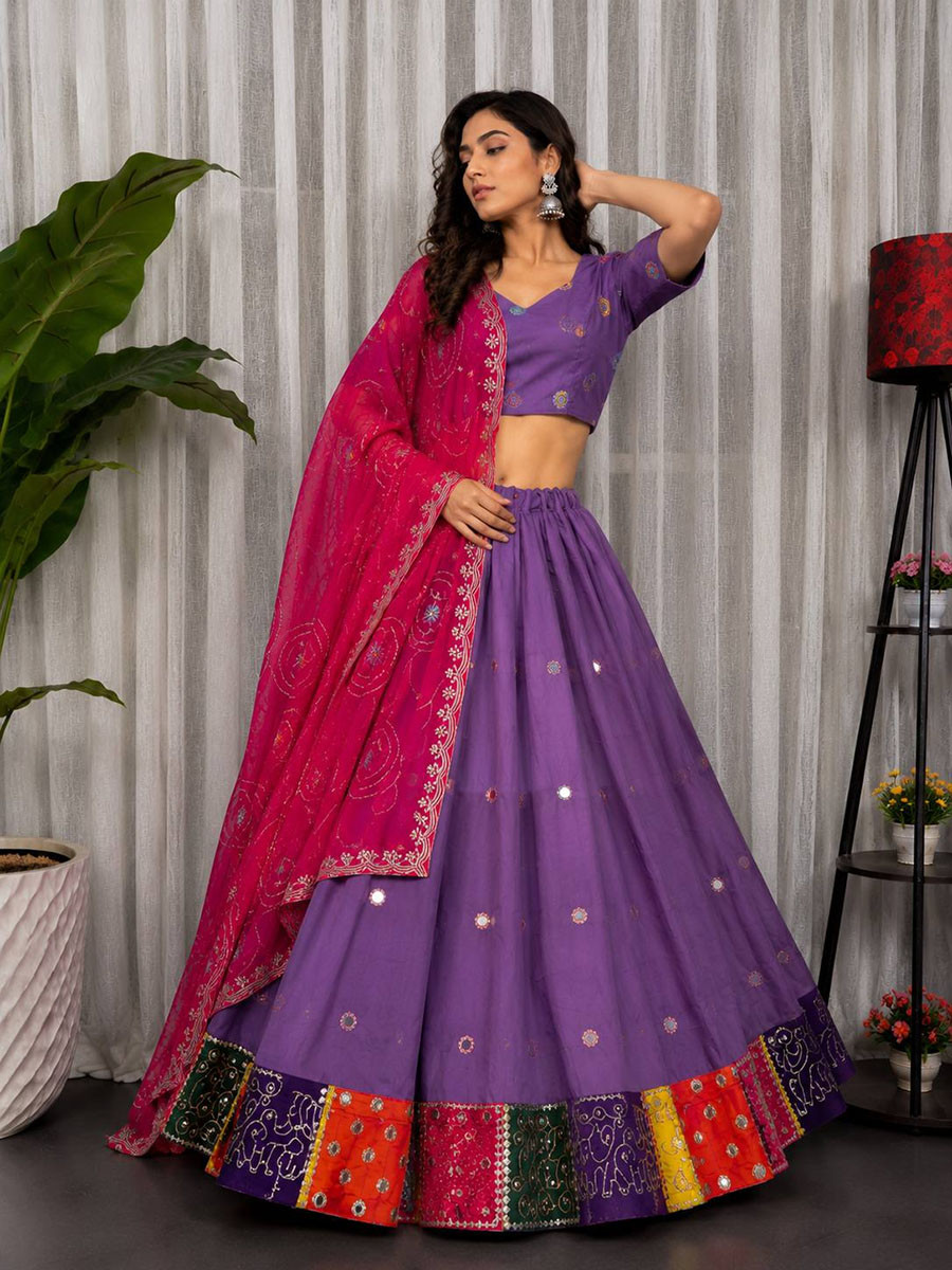 Lavender Roman silk Embroidery Sequins Wedding Reception Festival Ready Heavy Border Lehenga Choli