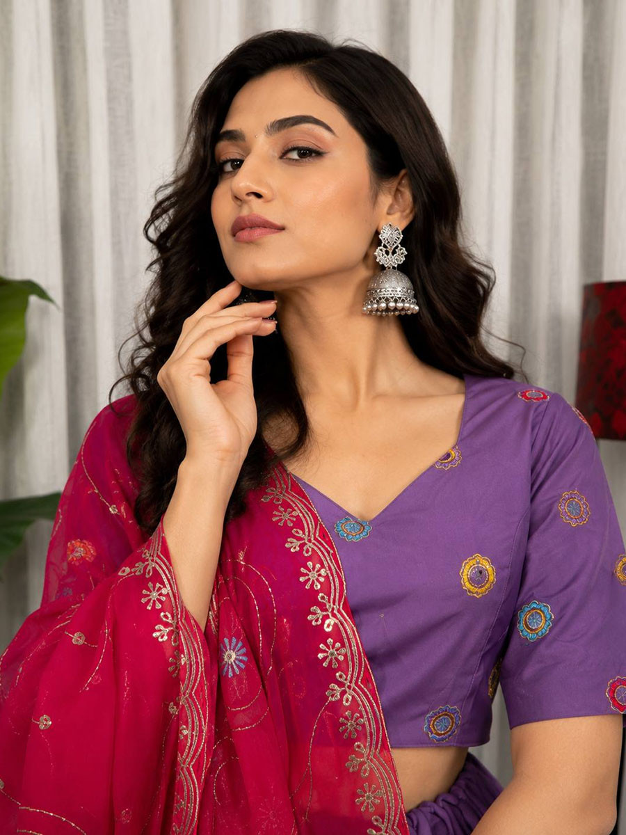 Lavender Roman silk Embroidery Sequins Wedding Reception Festival Ready Heavy Border Lehenga Choli