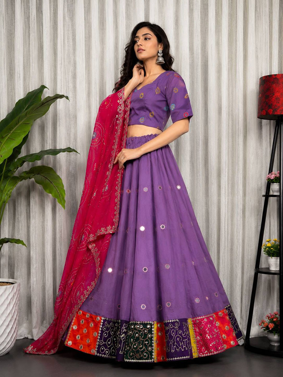 Lavender Roman silk Embroidery Sequins Wedding Reception Festival Ready Heavy Border Lehenga Choli