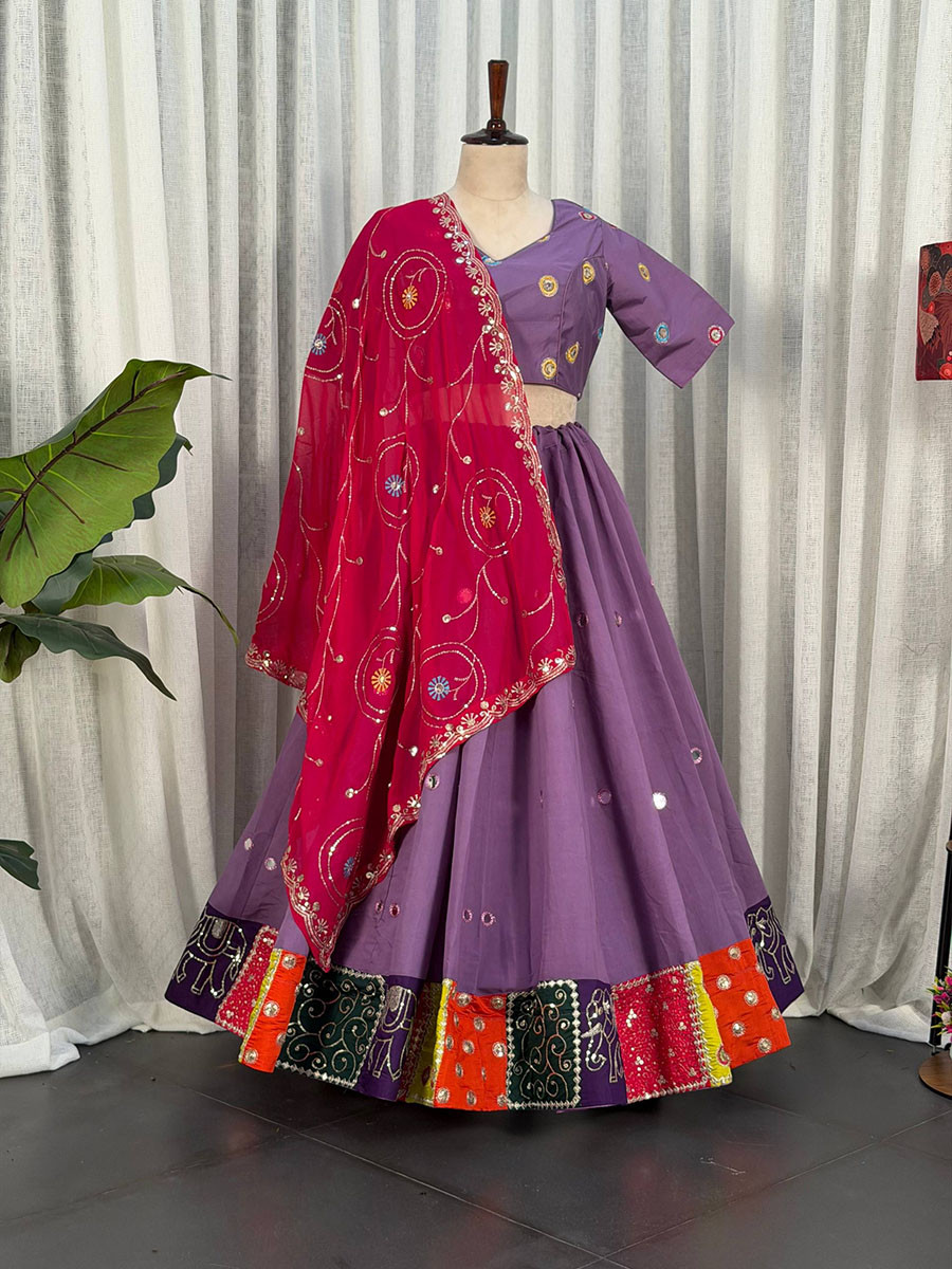 Lavender Roman silk Embroidery Sequins Wedding Reception Festival Ready Heavy Border Lehenga Choli