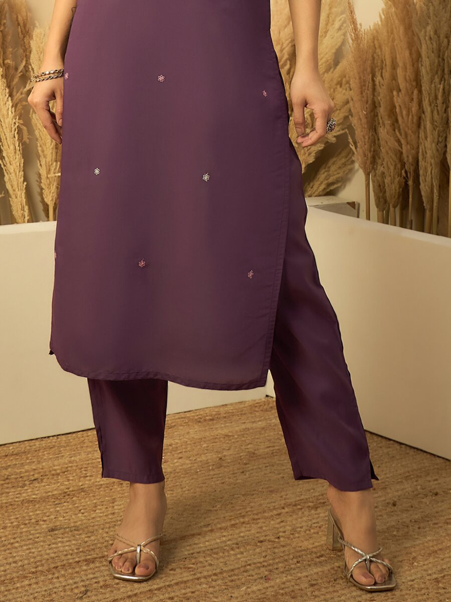 Lavender Roman Silk Embroidery Wedding Party Festival Casual Pant Salwar Kameez