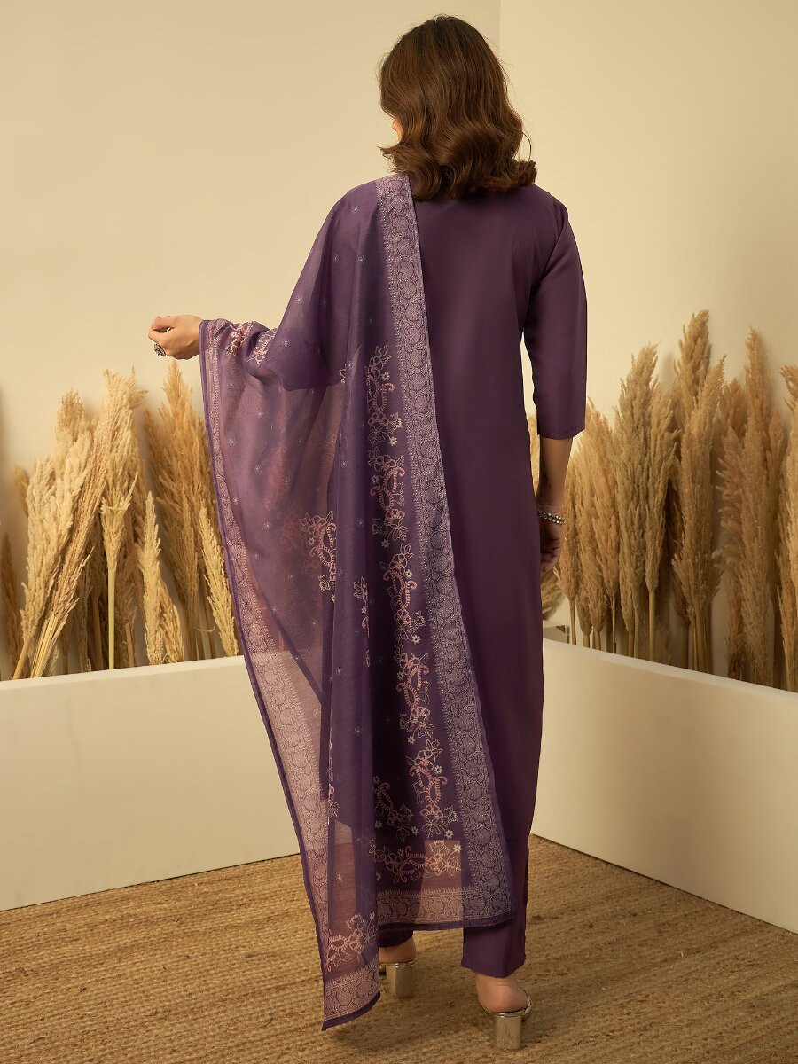 Lavender Roman Silk Embroidery Wedding Party Festival Casual Pant Salwar Kameez