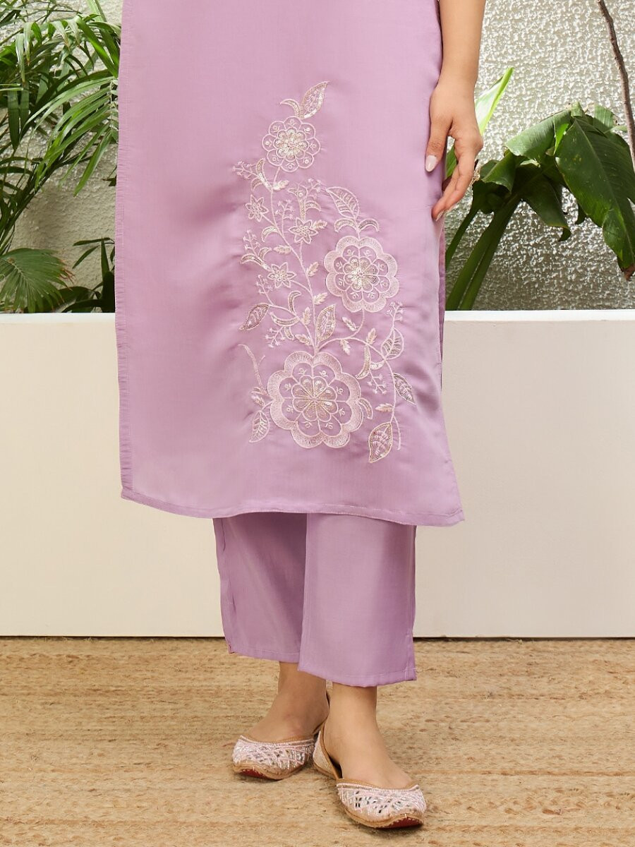 Lavender Roman Silk Embroidery Wedding Party Festival Casual Pant Salwar Kameez