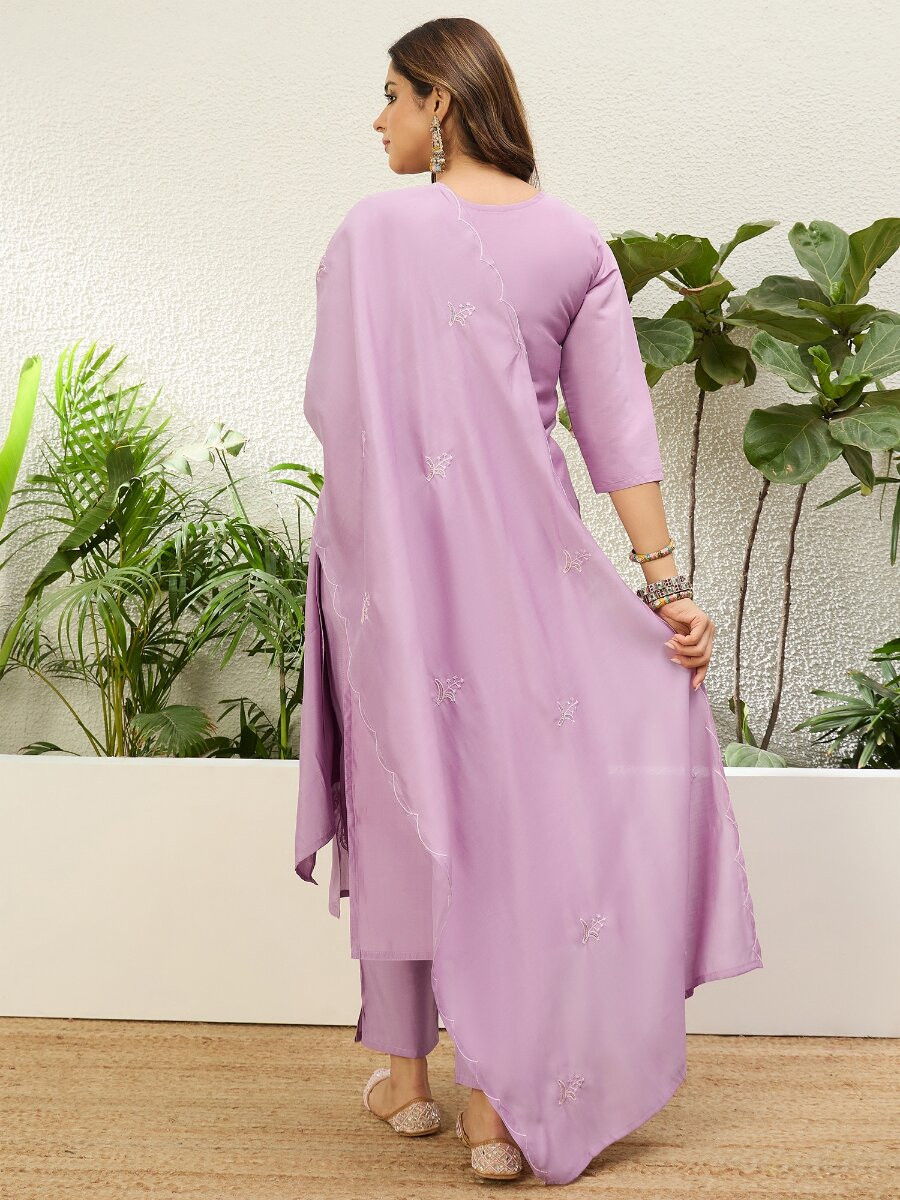 Lavender Roman Silk Embroidery Wedding Party Festival Casual Pant Salwar Kameez