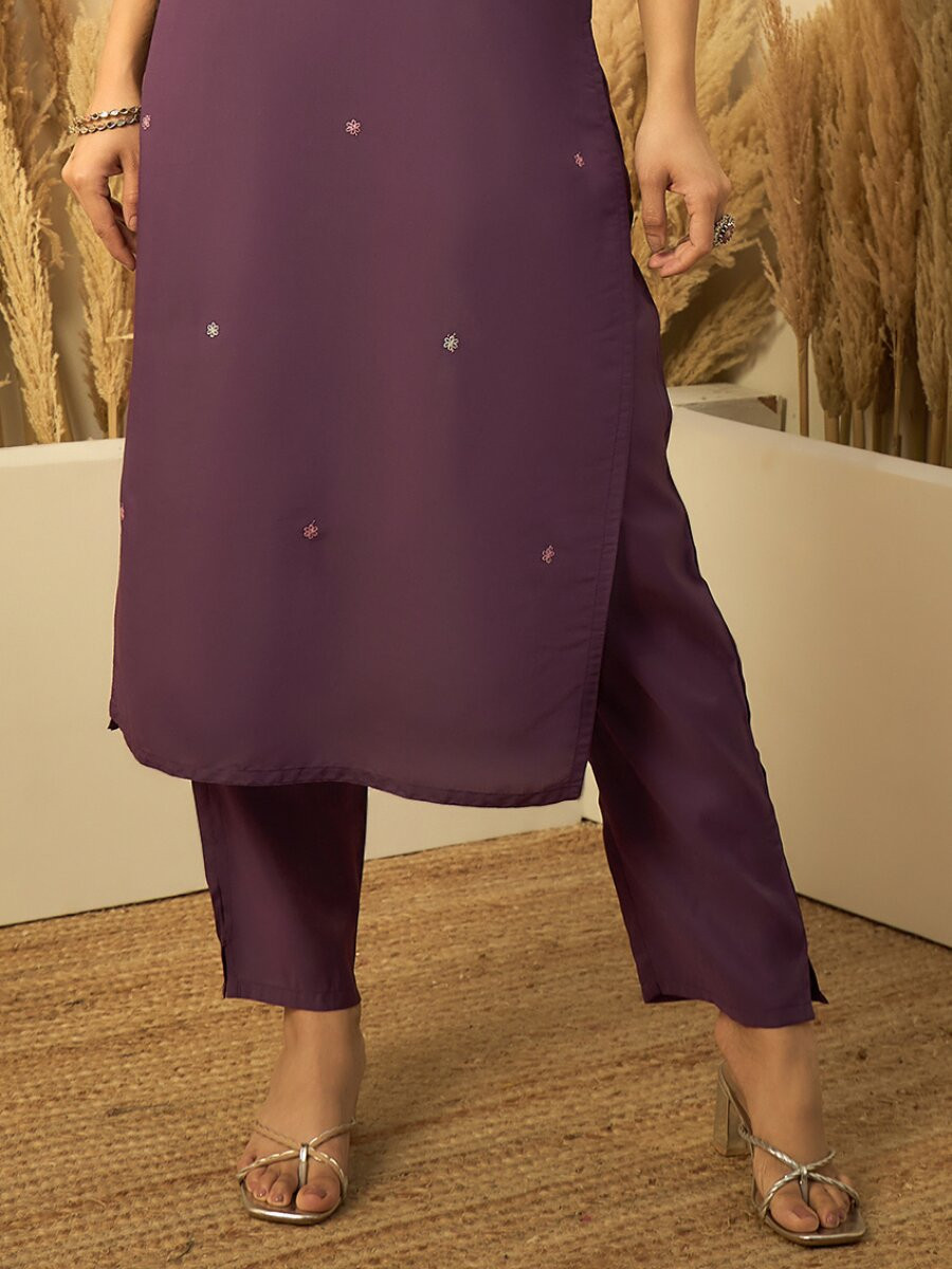 Lavender Roman Silk Embroidery Wedding Party Festival Casual Ready Pant Salwar Kameez