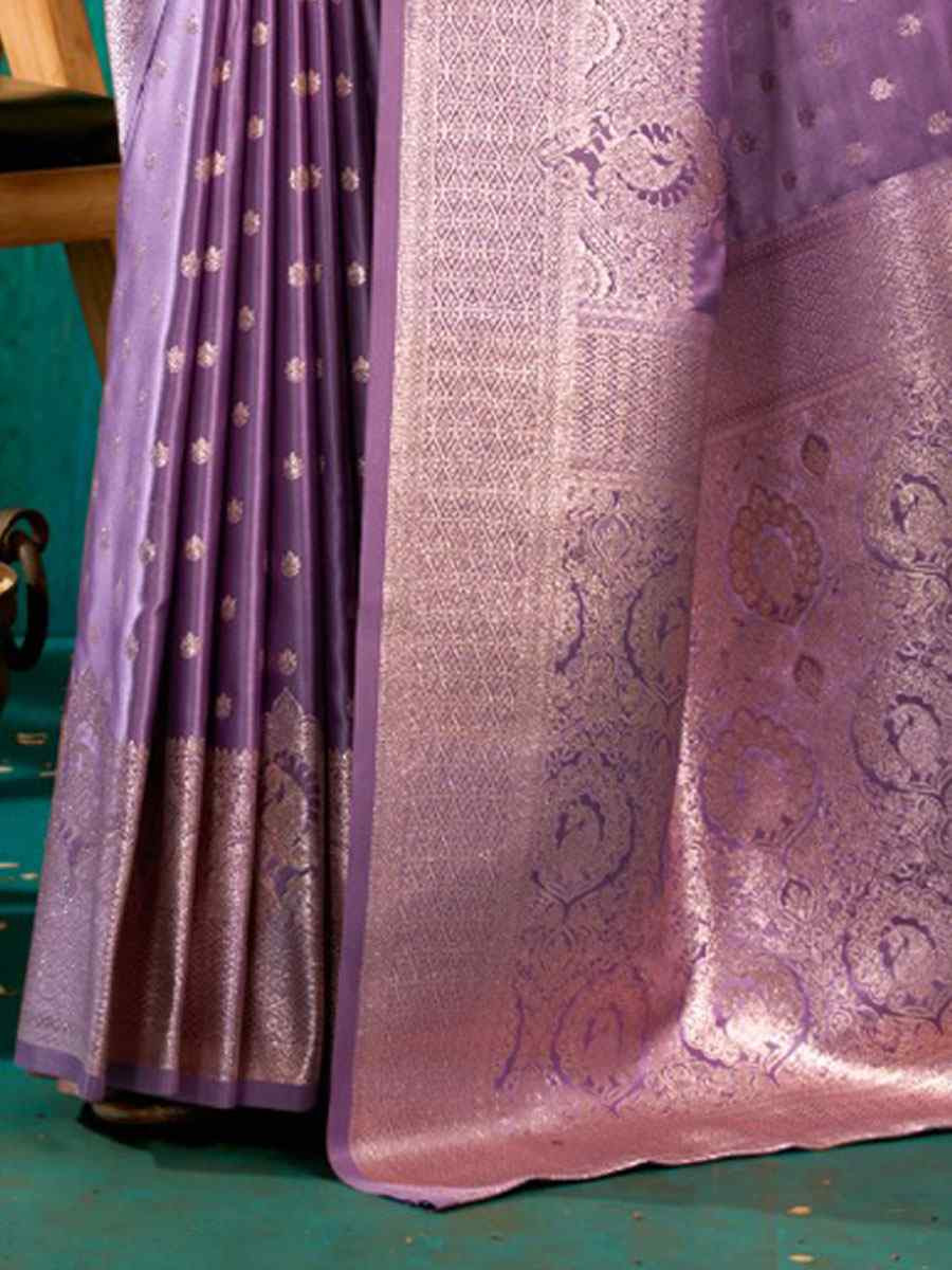 Lavender Satin Silk Handwoven Casual Reception Festival Wedding Fancy Classic Style Sarees