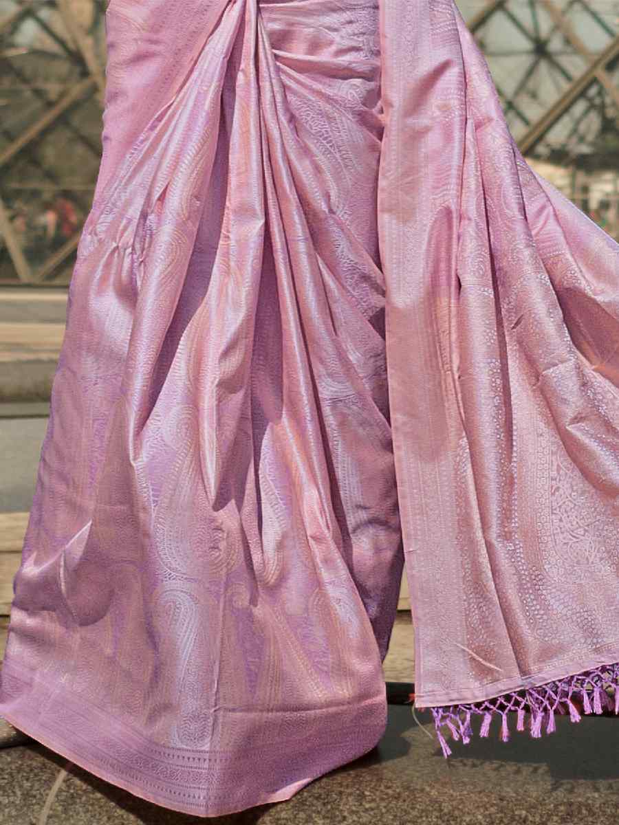 Lavender Satin Silk Handwoven Party Festival Classic Style Saree