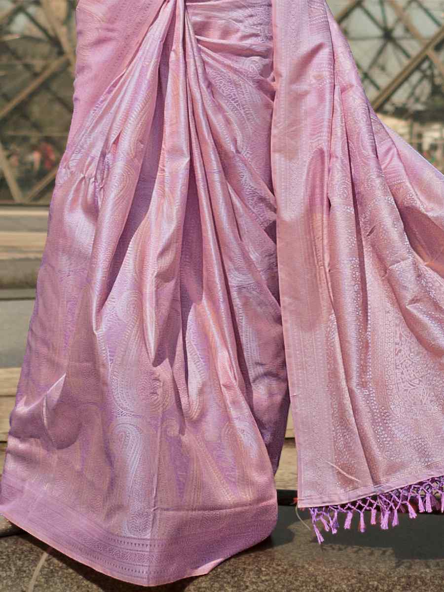 Lavender Satin Silk Handwoven Party Festival Classic Style Saree