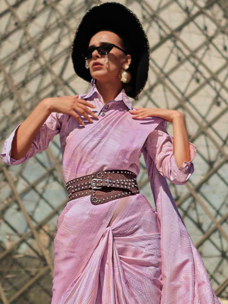 Lavender Satin Silk Handwoven Party Festival Classic Style Saree