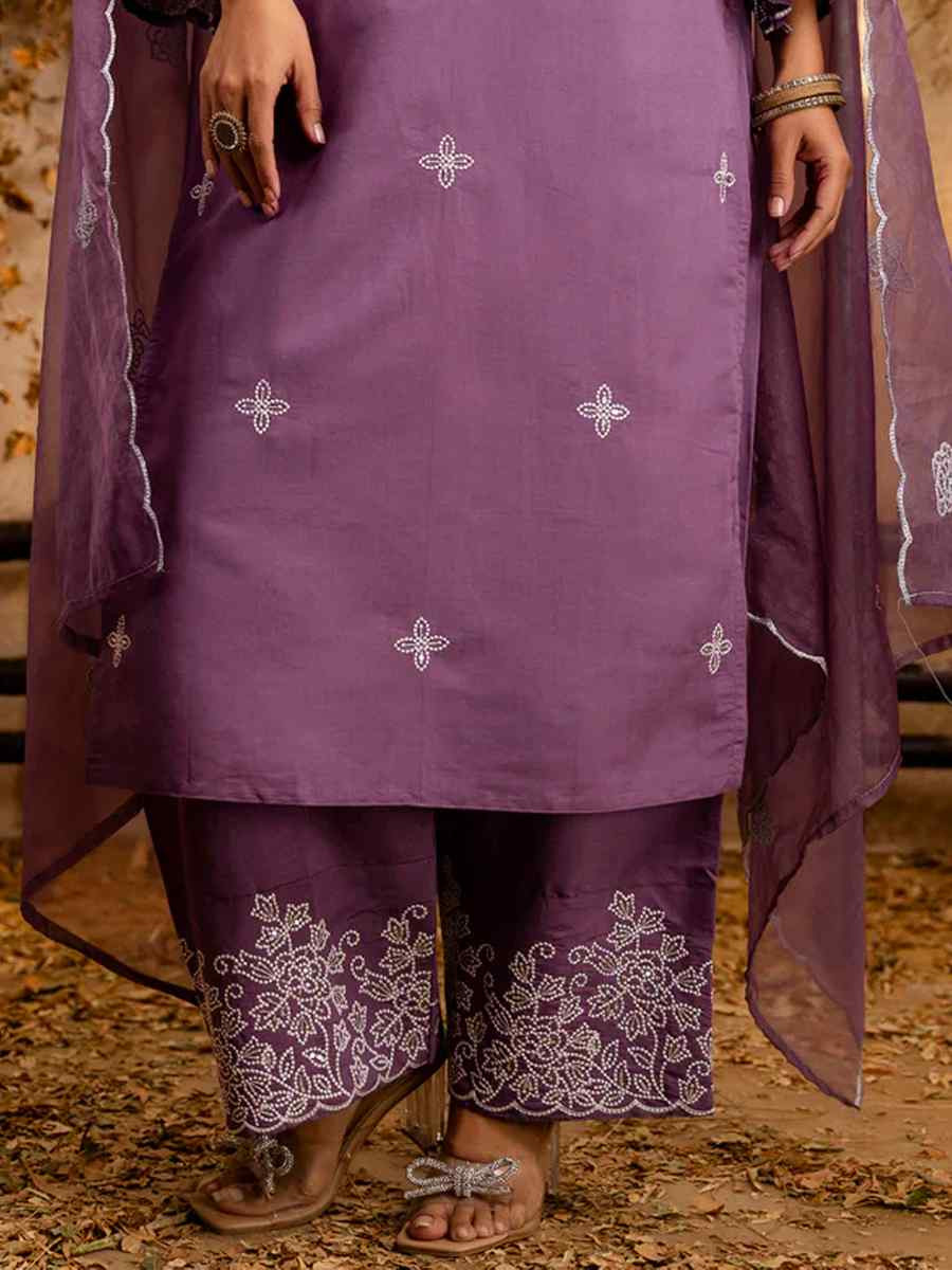 Lavender Silk Blend Embroidered Festival Wedding Ready Pant Salwar Kameez