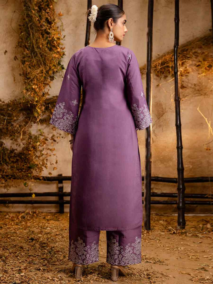 Lavender Silk Blend Embroidered Festival Wedding Ready Pant Salwar Kameez