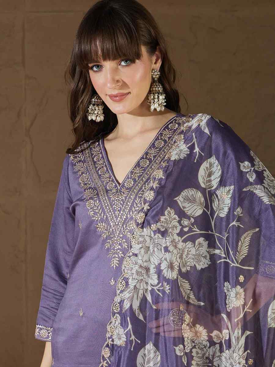 Lavender Silk Blend Embroidery Party Wedding Festival Casual Ready Pant Salwar Kameez