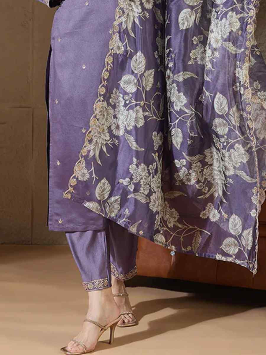 Lavender Silk Blend Embroidery Party Wedding Festival Casual Ready Pant Salwar Kameez