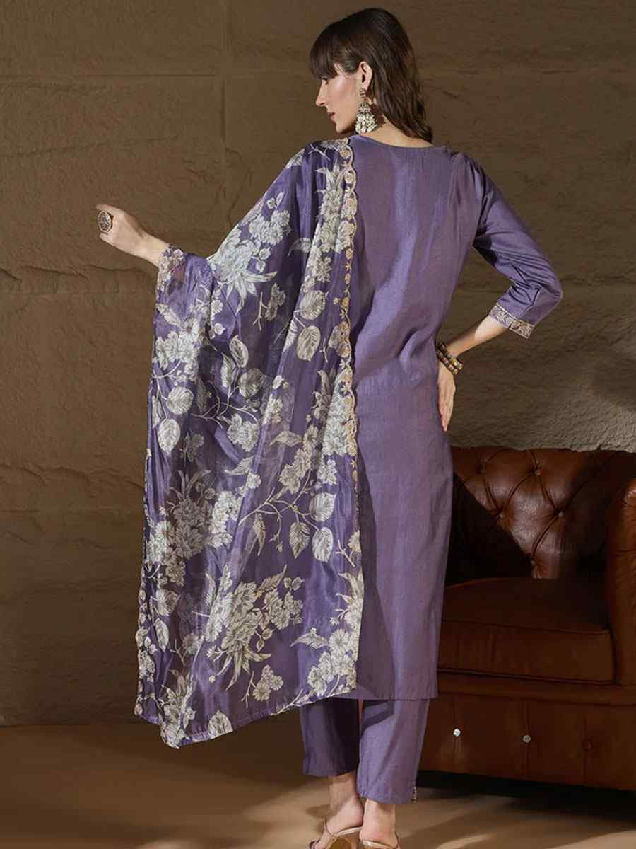Lavender Silk Blend Embroidery Party Wedding Festival Casual Ready Pant Salwar Kameez
