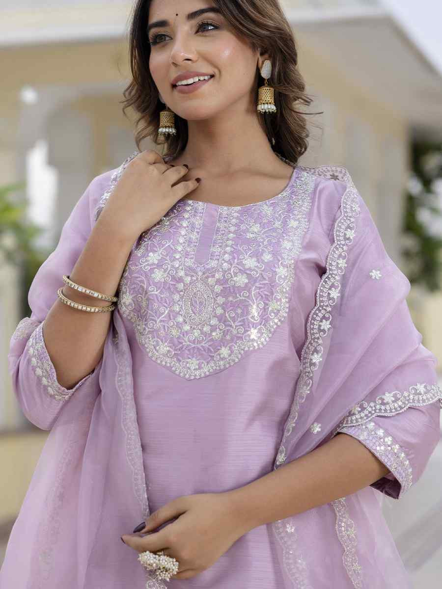 Lavender Silk Blend Embroidery Party Wedding Festival Casual Ready Pant Salwar Kameez